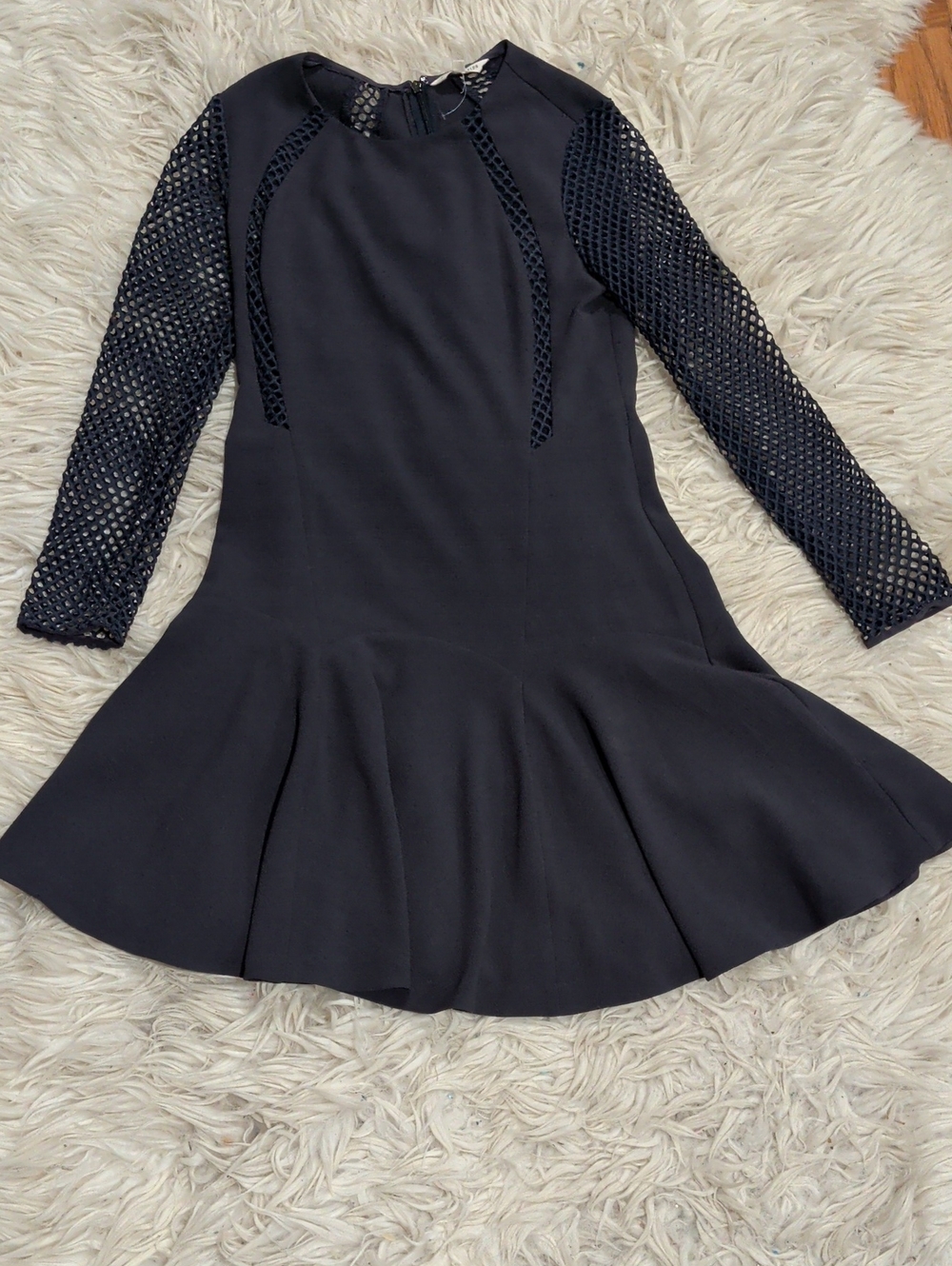 Rebecca Taylor Fit-and-Flare Dress with Mesh Sleeves